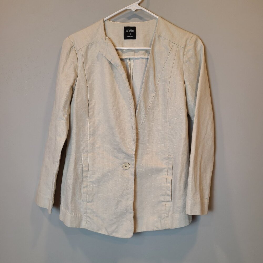 Kate Spade Saturday Womens Small Light Beige Jacket Blazer Linen Cotton Blend